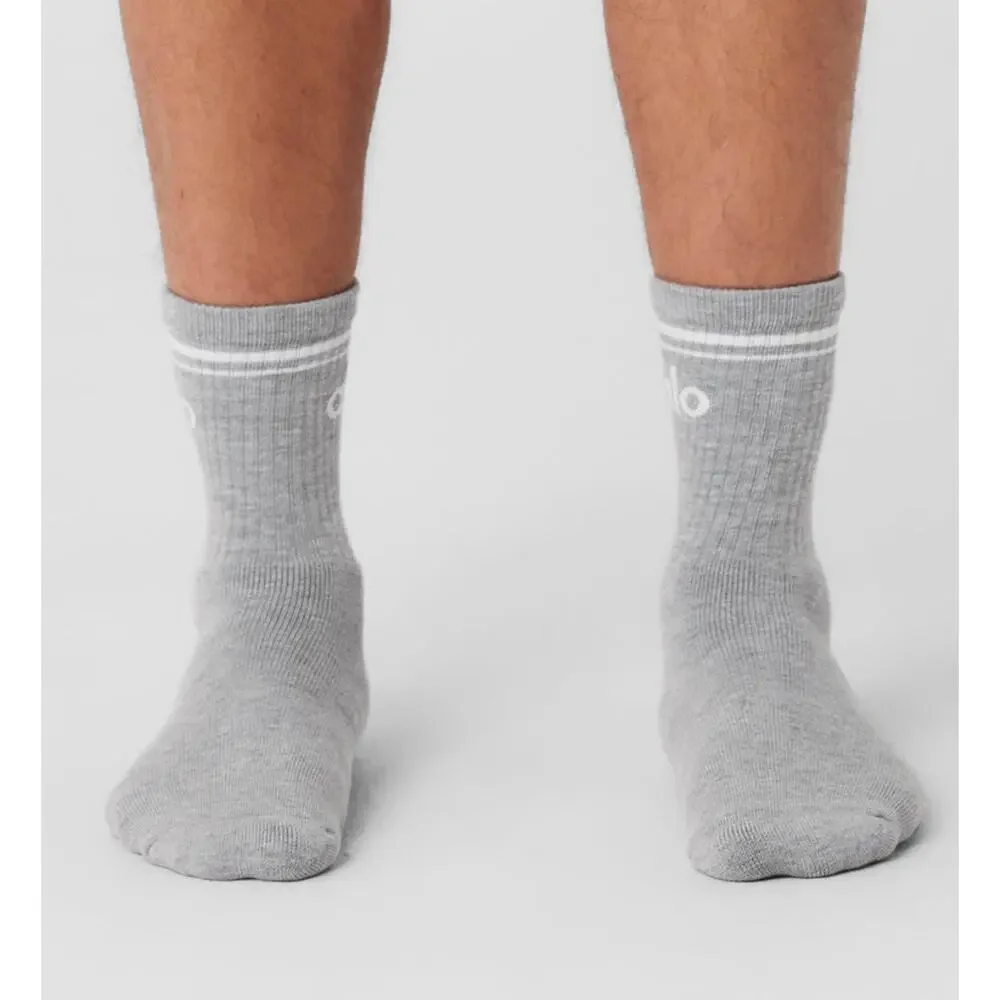 Alo Unisex Gray and White Half Crew Throwback Socks
